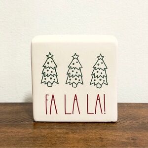 Rae Dunn Fa La La Christmas Tree Holiday Block Ceramic Sign White Red
